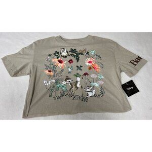 Disney Bambi Floral Embroidered T-Shirt Women’s Beige NWT Size XS  Crop Top
